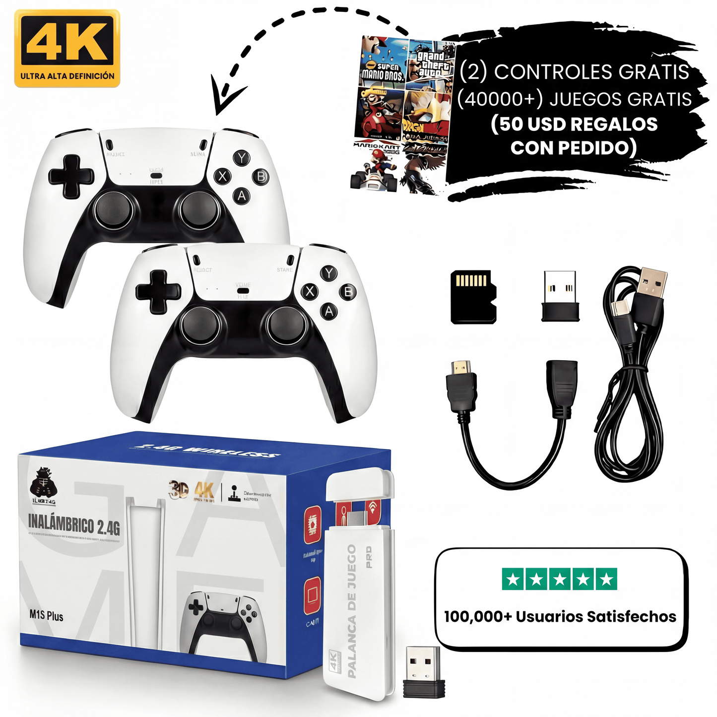 Game Stick 4K con 2 controles inalámbricos – M15 Pro™
