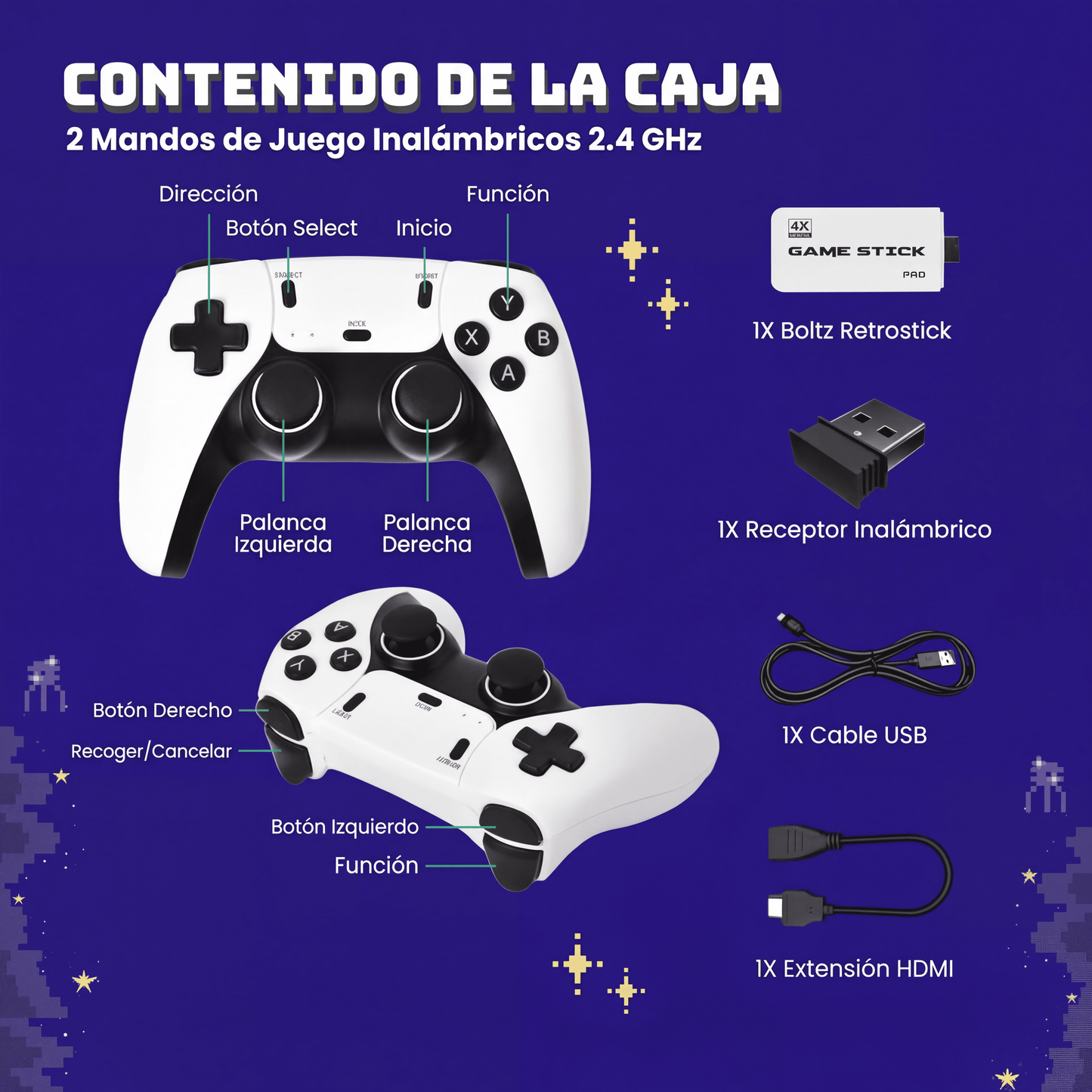 Game Stick 4K con 2 controles inalámbricos – M15 Pro™